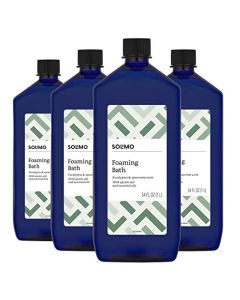 Amazon Brand - Solimo Eucalyptus & Spearmint Scented Foaming Bath with Essential Oils, 34 Fluid Ounce (Pack of 4)