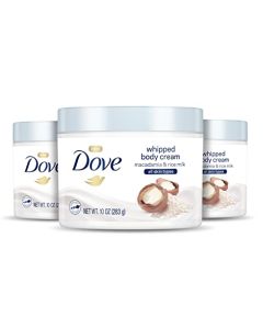 Dove Whipped Body Cream Dry Skin Moisturizer Macadamia and Rice Milk Nourishes Skin Deeply, 10 Ounce (Pack of 3)