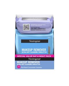 Neutrogena Day & Night Facial Cleansing Wipes, Makeup Remover Face Cleansing Towelettes & Night Calming Facial Cloths, 100% Plant Based Fibers Wipe Away Dirt & Oil, 3 Packs of 25 ct, 75 ct