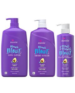 Aussie Miracle Moist Shampoo, and 3 Minute Miracle Deep Conditioner Hair Treatment Bundle, Infused with Avocado & Australian Jojoba Oil, Paraben Free, White, Citrus, 3 Piece Set