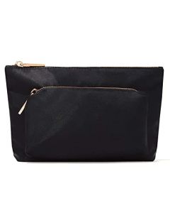 Jillian Dempsey Makeup Bag: Medium Sized Everyday Cosmetic Organizer with 2-Pockets and an Easy to Clean Nylon Material I Black with Rose Gold