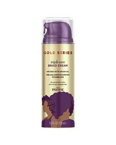 Pantene Gold Series Triple Care Braid Cream, for Curly and Coily Hair, Infused with Argan Oil, 5 Fl Oz