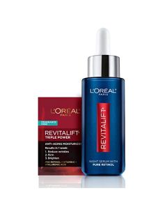 L'Oreal Paris Revitalift 0.3% Pure Retinol Night Serum, to Visibly Reduce Wrinkles, Even Deep Ones, Fragrance Free 1 oz + Moisturizer Sample