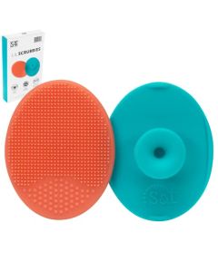 S&T INC. Face Scrubber and Massager, Silicone Facial Cleaning Brush for All Skin Types, 2 Inch x 2.5 Inch, Coral/Teal, 2 Pack