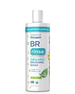 Essential Oxygen Certified BR Organic Brushing Rinse, All Natural Mouthwash for Whiter Teeth, Fresher Breath, and Happier Gums, Alcohol-Free Oral Care, Peppermint, 16 Ounce, Package may vary