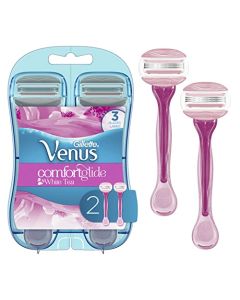 Gillette Venus ComfortGlide Disposable Razors for Women, 2 Count, White Tea Scented Moisture Bars for a Smooth Shave