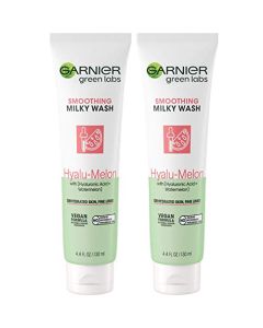 Garnier SkinActive Green Labs Hyalu-Melon Smoothing Milky Washable Cleanser with Hyaluronic Acid + Watermelon for Dehydrated Skin, Fine Lines, 2 Count (Packaging May Vary)