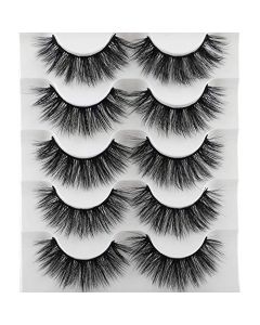 JIMIRE False Eyelashes Fluffy Handmade Eyelashes Reusable 3D Lashes Pack 5 Pairs