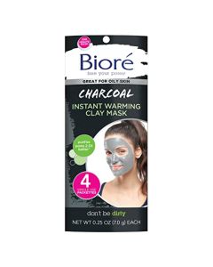 Bioré Charcoal Instantly Warming Clay Facial Mask for Oily Skin, with Natural Charcoal, Cleanse Clogged Pores, Dermatologist Tested, Non-Comedogenic, Oil Free,1 Pack (4 Count)