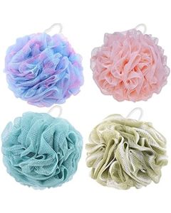 4 Pieces Bath Puffs, 60g/pcs Exfoliating Loofah Shower Sponges for Men and Women Exfoliate