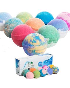 360Feel Bath Bombs Gift Set 10 Large USA made -Made with Essential Oil -All Natural Organic Bath Fizzies- Gift ready box - Aromatherapy Organic Bath Bomb for Women Men and Kids - Gift ready box