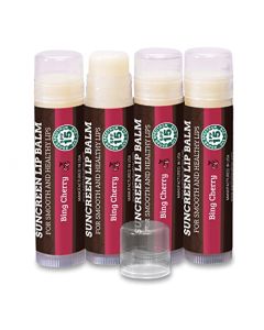 SPF Lip Balm 4-Pack by Earth's Daughter - Lip Sunscreen, SPF 15, Organic Ingredients, Cherry Flavor, Beeswax, Coconut Oil, Vitamin E - Hypoallergenic, Paraben Free, Gluten Free
