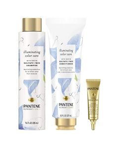 Pantene Sulfate Free Shampoo and Conditioner Set with Biotin plus Hair Mask Treatment, Nutrient Blends Illuminating Color Care