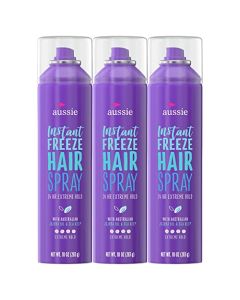 Aussie Instant Freeze Hairspray with Jojoba & Sea Kelp, Strong Hold, 10.0 oz, Triple Pack