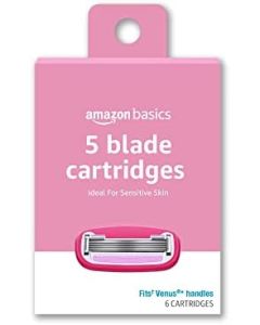 Amazon Basics Women's 5 Blade FITS Razor Refills for Women, FITS Amazon Basics FITS Handles and Venus Handles, 6 Refill Cartridges, 1 Pack of 6