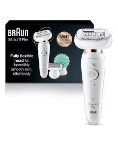 Braun Epilator Silk-épil 9 9-020 with Flexible Head, Facial Hair Removal for Women, Hair Removal Device, Shaver & Trimmer, Cordless, Rechargeable, Wet & Dry, Beauty Kit with Body Massage Pad