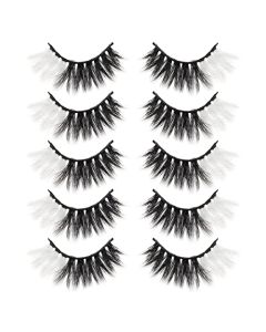 5 Pairs 20mm White and Black False Eyelashes with White Color on End, Two Toned Color Lashes Eyelashes Extension Tools Cosplay Makeup Natural Looking Masquerade Party Eyelashes