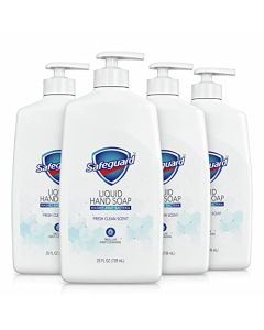 Safeguard Liquid Hand Soap, Washes Away Bacteria, Micellar Deep Cleansing, Fresh Clean Scent, 25 Oz (Pack of 4)