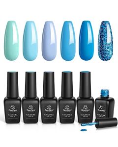 Beetles Gel Nail Polish Set- Spring Summer Splish Splash Collection 6 Colors Glitter Baby Bule Turquoise Gel Polish Kit Soak Off UV LED Lamp Gel Nail Kit Nail Manicure Nail Decoration Gifts for Women