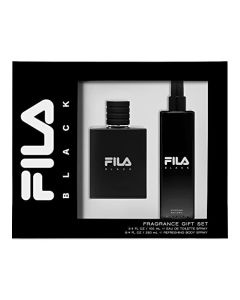 Fila Black - Invigorating and Spicy EDT Fragrance and Body Spray for Him - Extra Strength, Long Lasting Scent Payoff - Trendy, Rectangular, Streamlined, Portable Bottle Design - 2 pc Gift Set