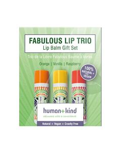 Human+Kind Fabulous Lip Trio - Raspberry, Orange, and Vanilla Natural Hydrating Lip Balm Collection - Ultra Moisturizing Chapstick with Vitamin E and Jojoba Oil - Repair Dry, Cracked Lips - 3 pc