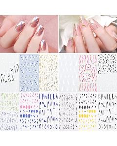 Colorful Wave Line Nail Art Stickers Decals, 3D Self-Adhesive Nail Art Supplies, Nail Decorations Accessories for Curve Stripe Lines Design, DIY Nails Tattoos for Women Girls, 12 Sheets