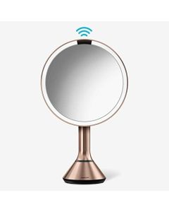 simplehuman 8" Round Sensor Makeup Mirror with Touch-Control Brightness 5X Magnification, Rechargeable and Cordless, Rose Gold Stainless Steel