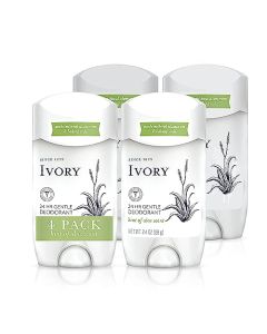 Ivory Deodorant, Hint of Aloe, Made without Aluminum and Baking Soda, 2.4 oz, Pack of 4
