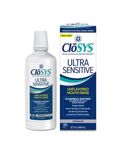 CloSYS Ultra Sensitive Mouthwash, 32 Ounce, Unflavored (Optional Flavor Dropper Included), Alcohol Free, Dye Free, pH Balanced, Helps Soothe Entire Mouth