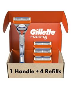 Gillette Fusion5 Razors for Men, 1 Razor, 4 Blade Refills, Lubrastrip for a More Comfortable Shave