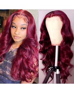 Burgundy Lace Front Wigs Human Hair 99j HD Transparent 13x4 Body Wave Lace Frontal Human Hair Wig Pre Plucked Bleached Knots with Baby Hair 150% Density Colored Wine Red Lace Front Wigs for Black Women (18 Inch)