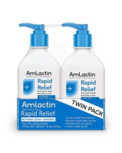 AmLactin Rapid Relief Restoring Body Lotion For Dry Skin – 7.9 oz Pump Bottles (Twin Pack) – 2-in-1 Exfoliator And Moisturizer With Ceramides And 15% Lactic Acid For 24-Hour Relief From Dry Skin