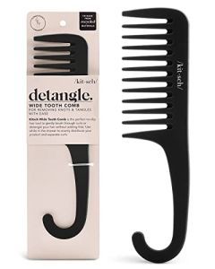 Kitsch Wide Tooth Comb for Curly Hair - Detangler Hair Combs for Women | Extra Wide Tooth Comb for Wet Hair with Curved Handle | Detangling Comb & Hair Comb for Thick Hair | Shower Comb, Black
