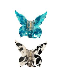 TODEROY Butterfly Acetate Hair Clips Tortoise Barrettes Claw Clips No-Slip Grip French Design Hair Jaw Clips Clamp Small Hair Accessories for Women Girls (2pcs-Blue&Black)