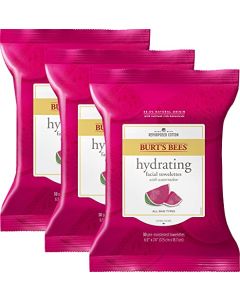 Burt's Bees Face Wipes, Makeup Remover Facial Cleanser Towelettes for All Skin Types, Hydrating with Watermelon, 30 Count (Pack of 3)