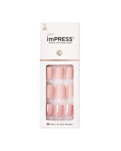KISS imPRESS Press-On Manicure, Nail Kit, PureFit Technology, Short Press-On Nails, Keep in Touch', Includes Prep Pad, Mini Nail File, Cuticle Stick, and 30 Fake Nails