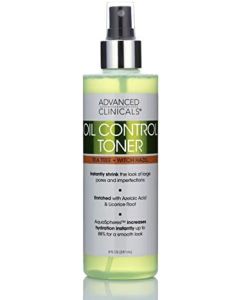 Advanced Clinicals Oil Control Purifying Facial Mist Toner. Hydrating, Non-Greasy Tea Tree Oil, Witch Hazel Toner W/Aloe Vera Face Mist Cleans Pores & Clears Acne All Skin Types, 8 Fl Oz (Pack of 1)