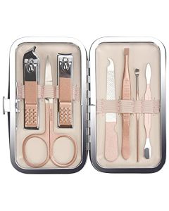 Ryalan Nail Clipper Set, High Stainless Steel Professional Manicure and Pedicure Tools 7 Pieces Sets, Professional Grooming Kits Nail Care Tools with Luxurious Travel Case (7 Pieces, Pink)