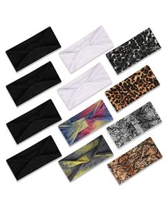 12 Pack Boho Wide Fashion Headbands for Women, Extra Soft Yoga Workout Running Non Slip Head Bands, Leopard Large Sweat Band Hair Bands for Women's Hair, Black White Solid Headbands Head Wrap