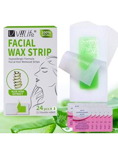 Viilife 72 Facial Wax Strips 36 Double Sides Eyebrow Wax Strips Hair Removal for Women at Home Waxing Hair Removal Wax Strips for Facial Eyebrows Upper Lip and Chin with 12 Pcs Calming Wipes