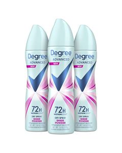 Degree Advanced Antiperspirant Deodorant Dry Spray 72-Hour Sweat and Odor Protection Sheer Powder Deodorant Spray For Women With MotionSense Technology 3.8 oz, Pack of 3