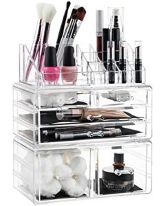 Clear Cosmetic Storage Organizer - Easily Organize Your Cosmetics, Jewelry and Hair Accessories. Looks Elegant Sitting on Your Vanity, Bathroom Counter or Dresser. Clear Design for Easy Visibility.