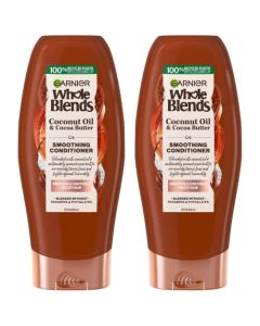 Garnier Whole Blends Coconut Oil & Cocoa Butter Smoothing Conditioner for Frizzy Hair, 22 Fl Oz, 2 Count (Packaging May Vary)