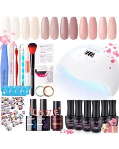 Gellen Gel Nail Polish Kit with U V LED Light 54W Nail Dryer, 6 Gel Nail Nude Colors, No Wipe Top Base Coat, Nail Art Decorations, Manicure Tools, All-In-One Manicure Kit, Gentle Nudes