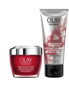 Face Wash by Olay Regenerist Advanced Anti-Aging Pore Scrub Cleanser (5.0 Oz) and Micro-Sculpting Face Moisturizer Cream (1.7 Oz) Skin Care Duo Pack, Total 6.7 Ounces Packaging may Vary