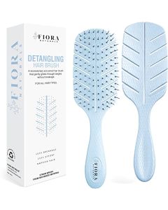 Detangler Brush by Fiora Naturals - 100% Bio-Friendly Detangling brush w/Ultra-Soft Bristles - Glide Through Tangles with Ease - For Curly, Straight, Black Natural, Women, Men, Kids - Dry and Wet Hair