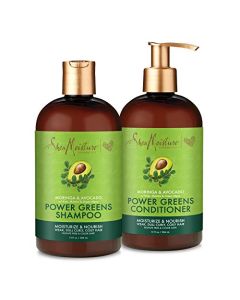 SheaMoisture Power Greens Curly Hair Shampoo and Conditioner Dry Hair Moringa Avocado to moisturize, 13 Fl Oz (Pack of 2)