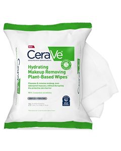 CeraVe Hydrating Facial Cleansing Makeup Remover Wipes| Plant Based Face Wipes| Biodegradable in Home Compost| Face Wash Cloth| Suitable for Sensitive Skin| Fragrance-free Non-comedogenic| 25 Count
