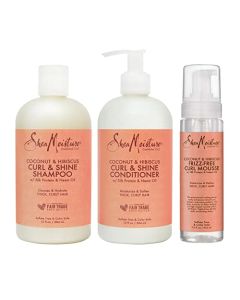SheaMoisture Curl and Shine Shampoo and Conditioner, and Hair Mousse For Curly, Frizzy Hair Coconut and Hibiscus Sulfate Free Shampoo and Conditioner, Anti-Frizz Hair Products