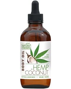 Natural Therapy Body Oil with Hemp & Coconut - Dry Skin Moisturizer and Hydrating Massage Oil - Increase Skin Elasticity and Provide Anti-Aging Support for Face and Body (4 fl.oz)